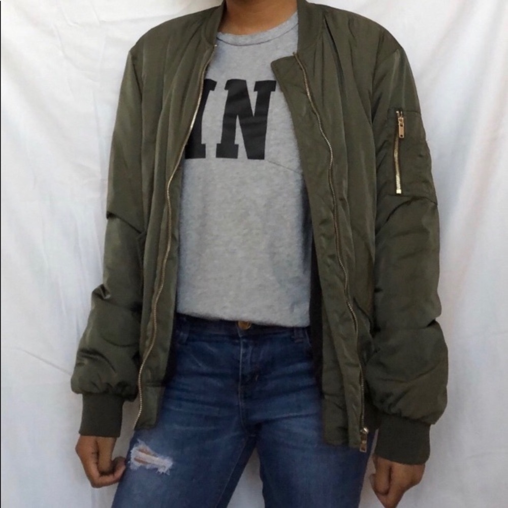 olive bomber jacket